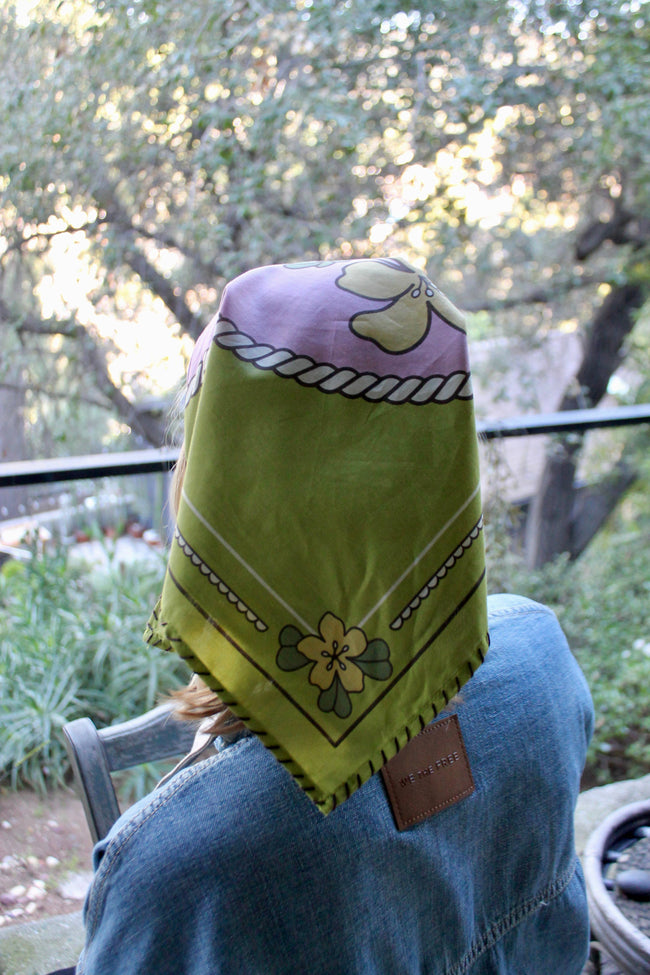 Chartreuse hand-printed organic cotton bandana