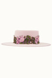 Blush wool felt gambler hat with lace band