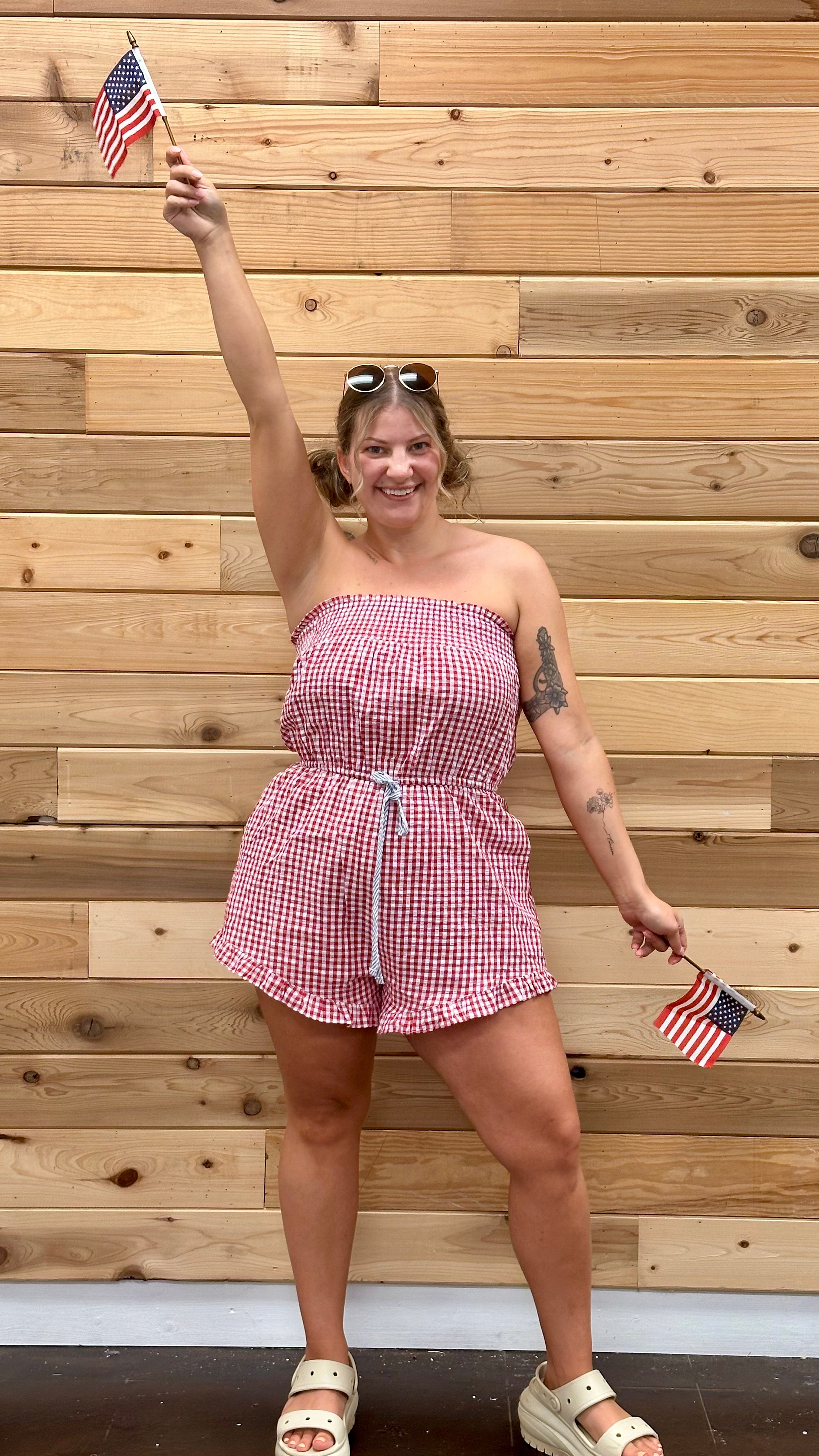 Kylie Bird Gingham Romper