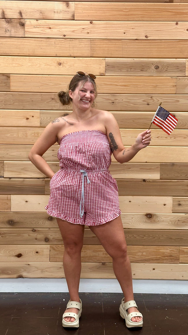 Kylie Bird Gingham Romper