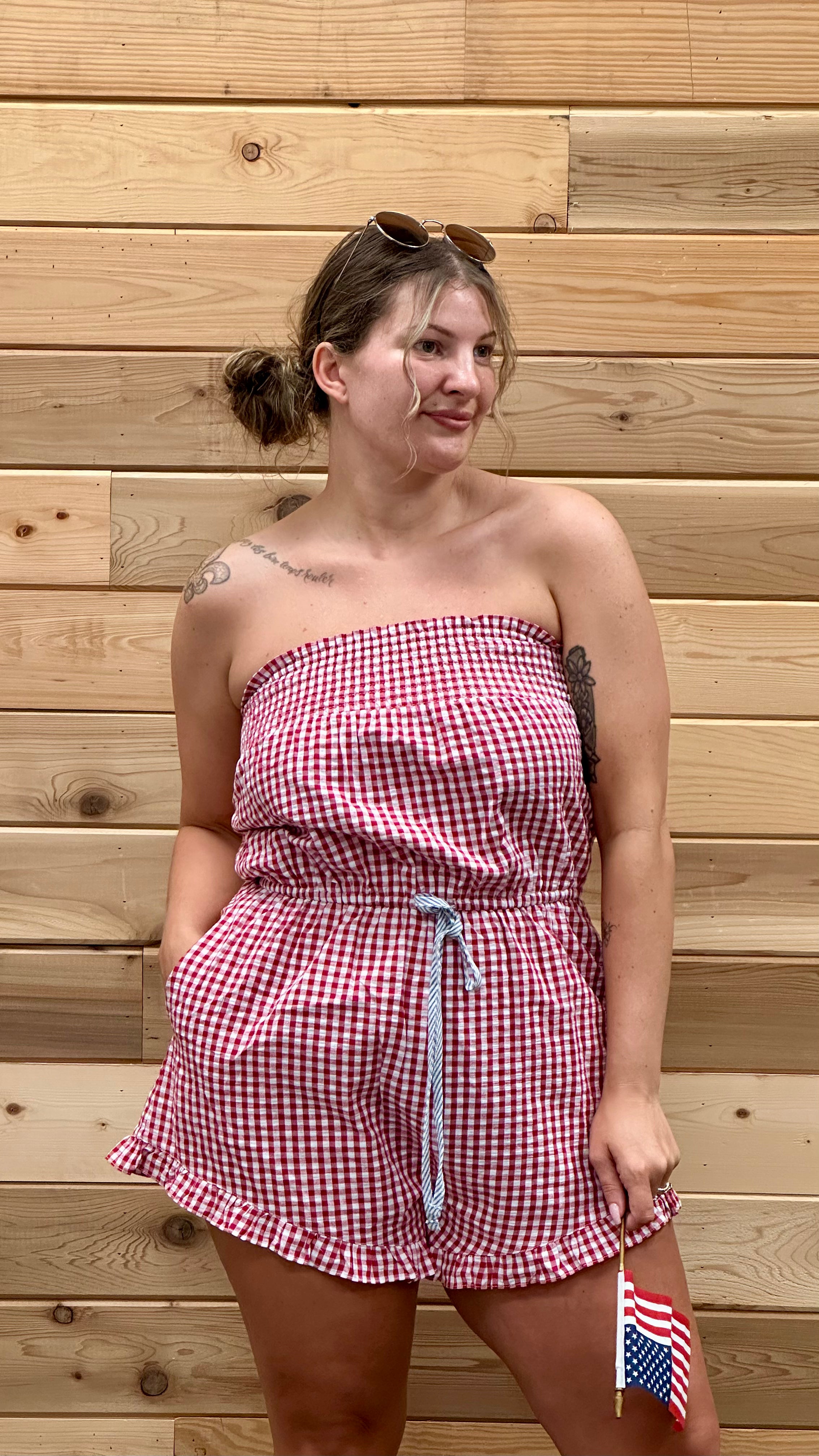 Kylie Bird Gingham Romper