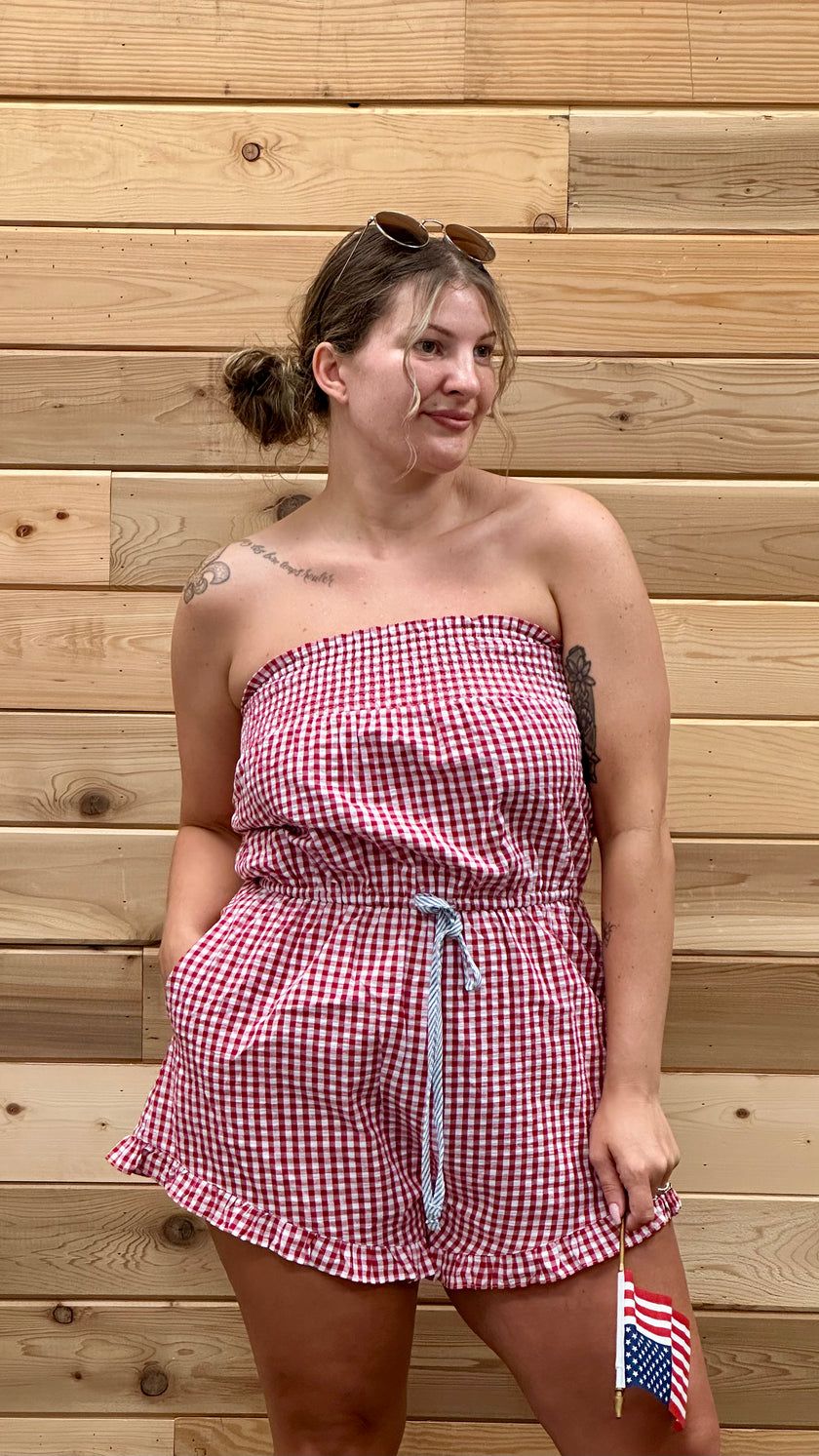 Kylie Bird Gingham Romper