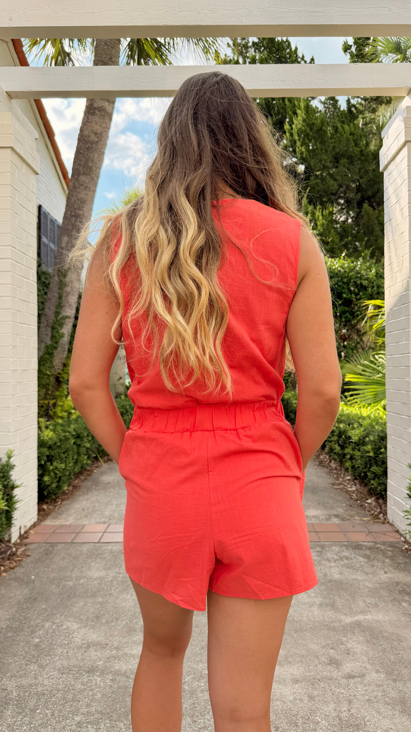 Wrapped Up in Coral Romper 🌺