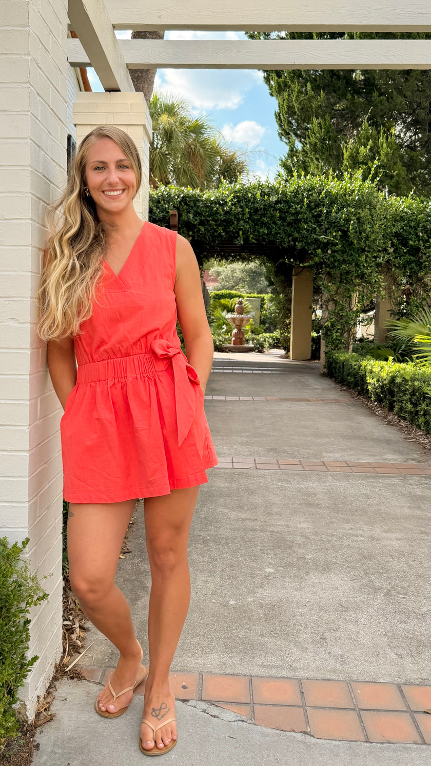 Wrapped Up in Coral Romper 🌺
