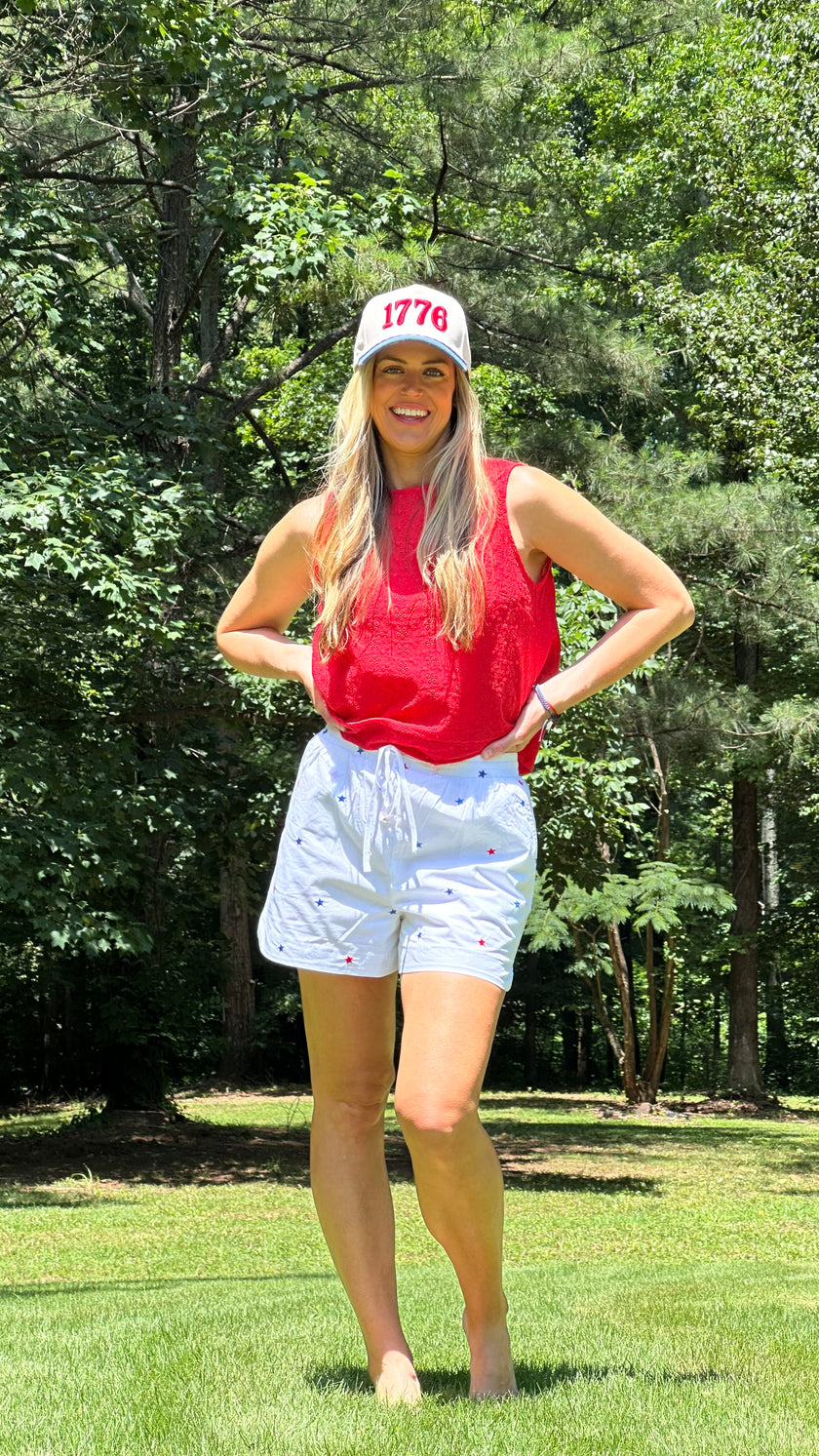 Red Rosey Eyelet Top