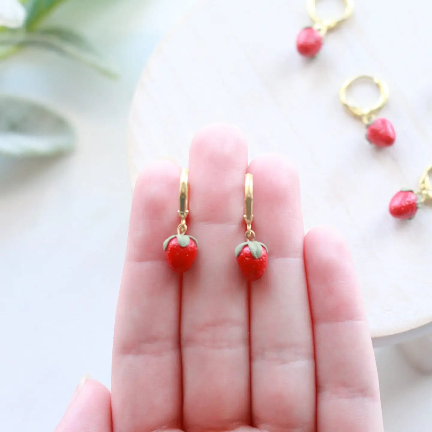 Tiny Strawberry Huggies Earrings