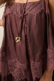 Plum shimmer chiffon tiered maxi slip dress