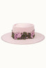 Blush wool felt gambler hat with lace band